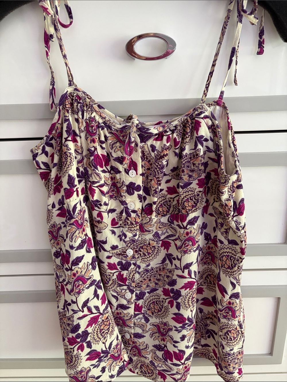 ba&sh Cream Floral Button-Front Camisole with Magenta & Purple Print